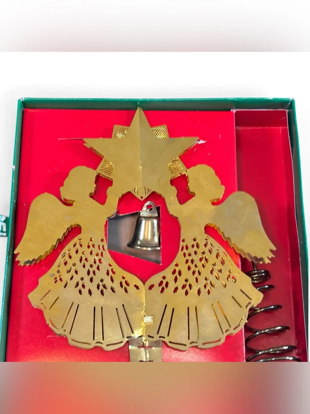 Vintage Christmas Around The World Brass Angel Tree Topper With Star Bell In Box